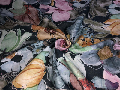 100% linen Floral digital print fabric 44" wide available in 3 colors grey, pink, mustard/mustard ,pink, grey, purple and purple, dusty green