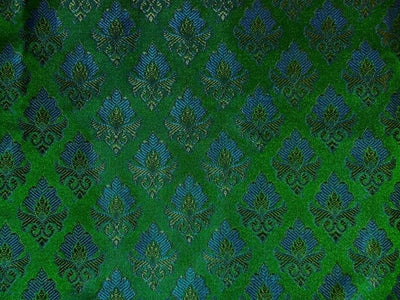Silk Brocade fabric 44"jacquard green with beautiful blue and green motifs BRO1068[1]