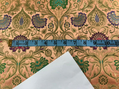 Silk Brocade King Khab fabric 36" wide PEACH ,PURPLE,PINK AND GREEN BRO957[3]