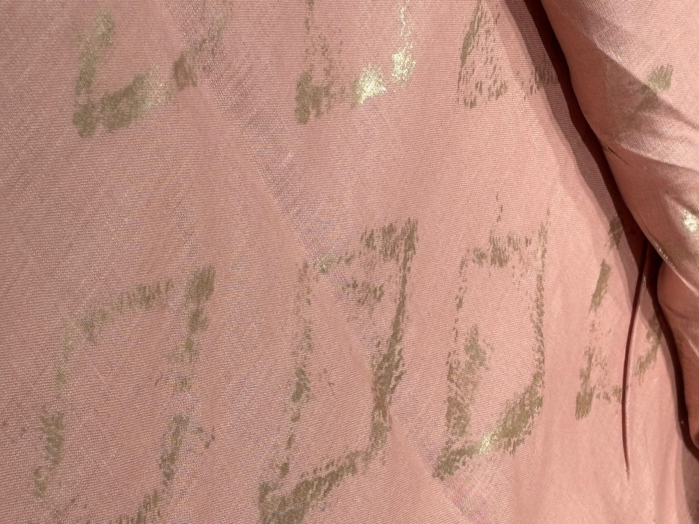 100% HEMP peach  color fabric with gold foil print 58" wide [17203]