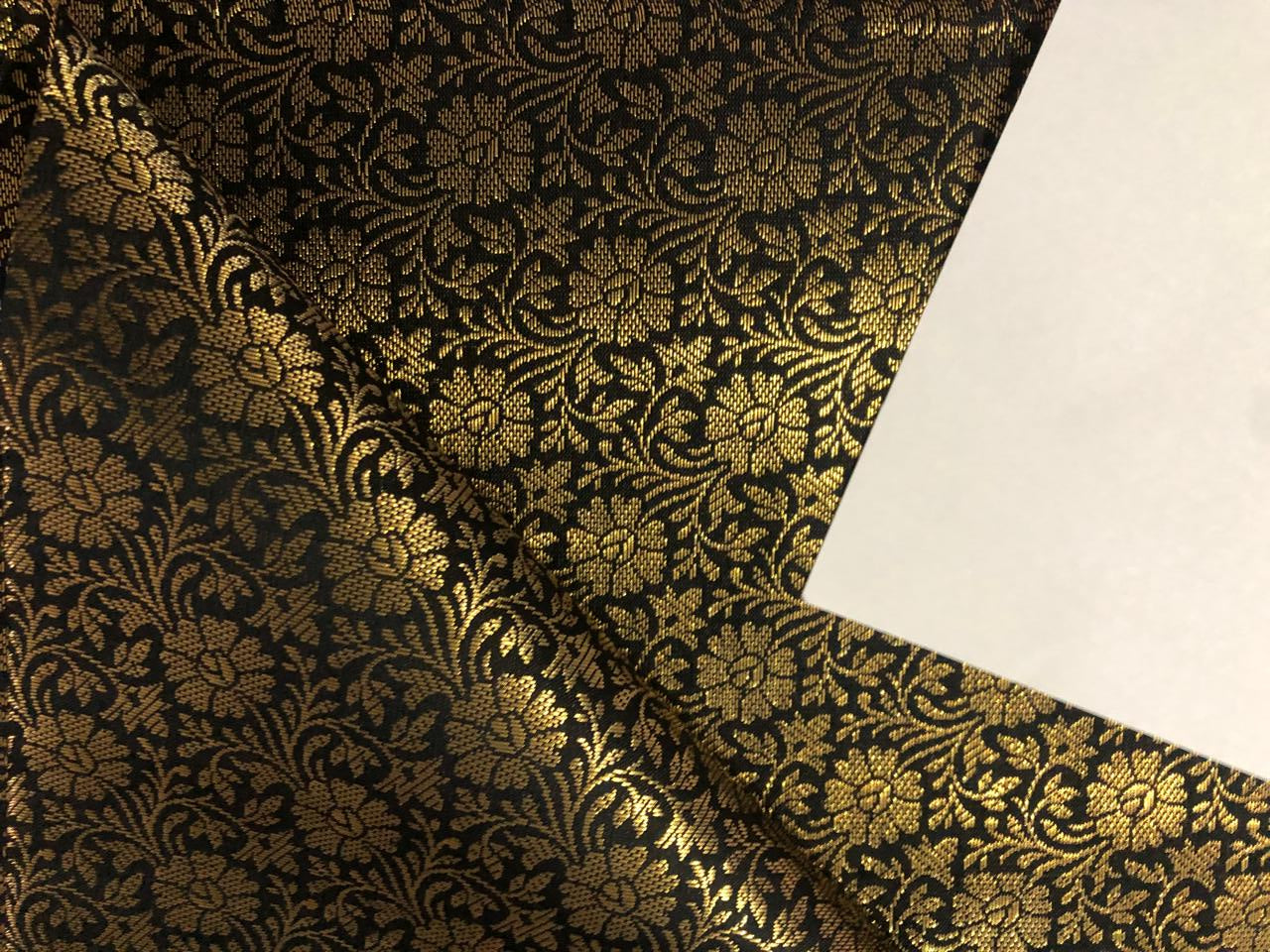 Silk Brocade fabric black with  gold floral jacquard  BRO1021[1]