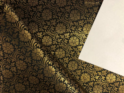 Silk Brocade fabric black with  gold floral jacquard  BRO1021[1]
