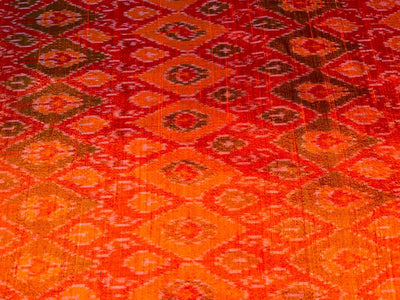 100% pure silk dupion ikat fabric orange x green color 44" wide DUP_IKAT_ORANGE