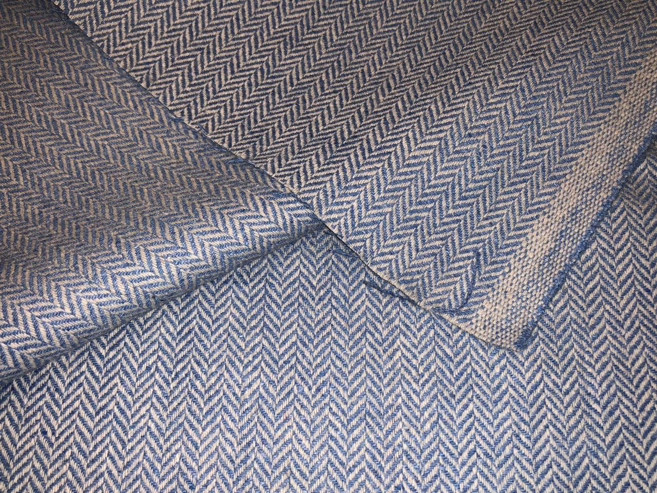 Tweed Suiting fabric is made from recycled wool/ viscose/polyester &amp; cotton acrylic 58" wide blue herringbone  [18316]