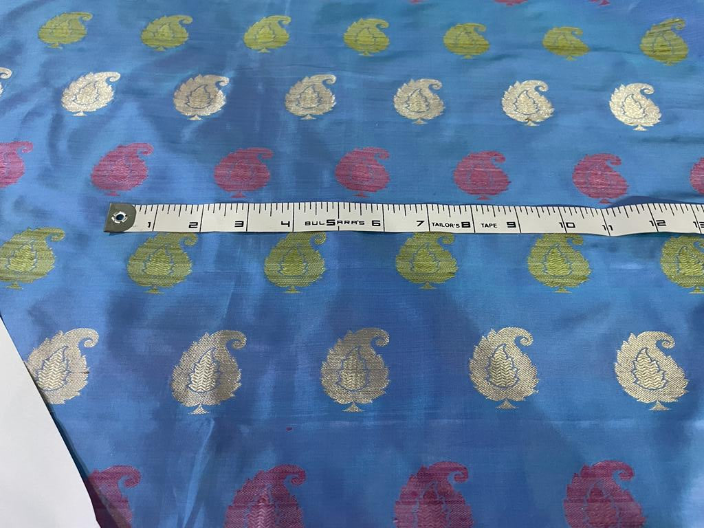 Mary Ann silk fabric with jacquard 44" wide color Icy Blue [3302]