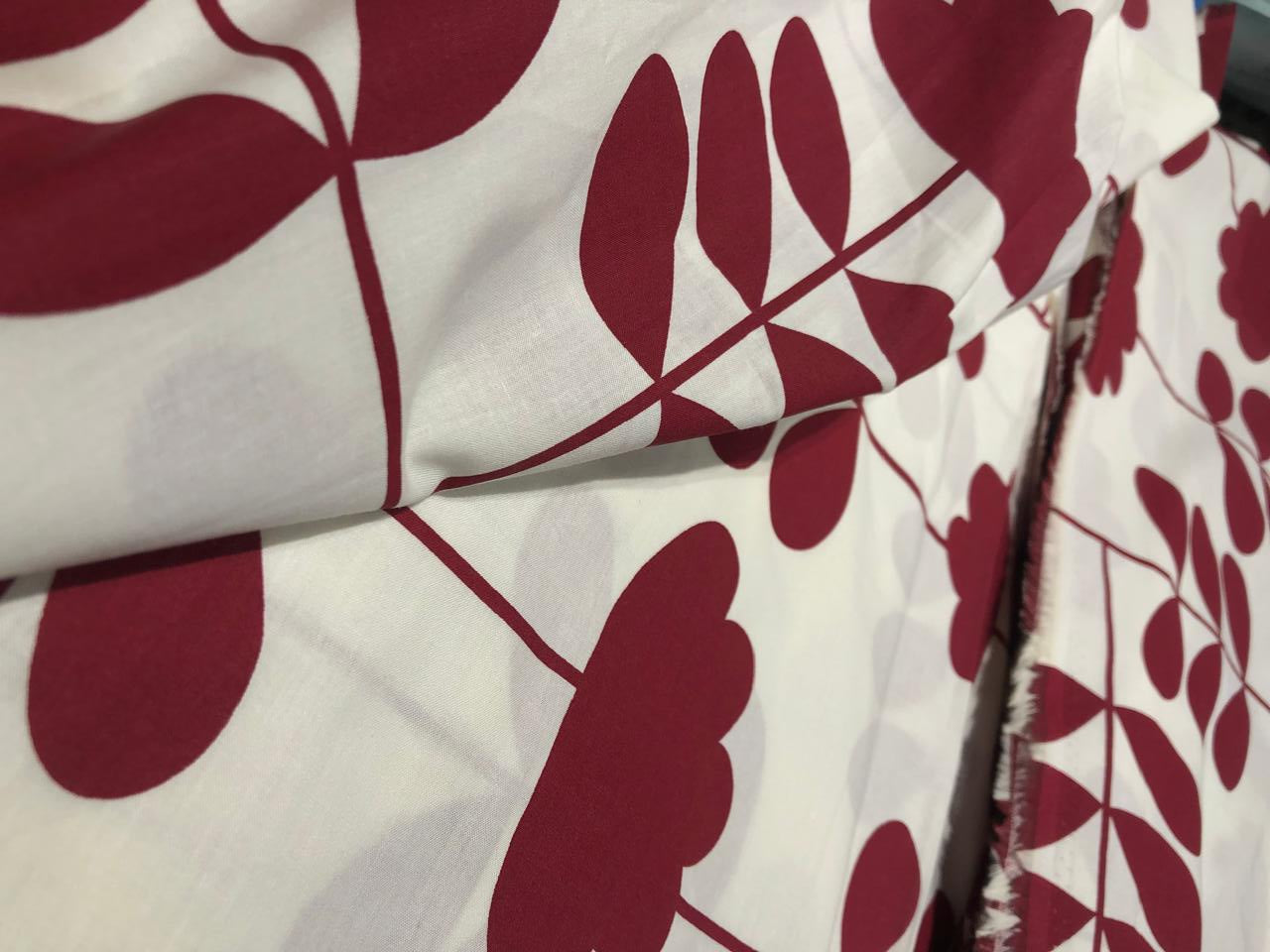 100% Cotton Poplin 58" Ivory with deep red long floral  motifs [17582] (