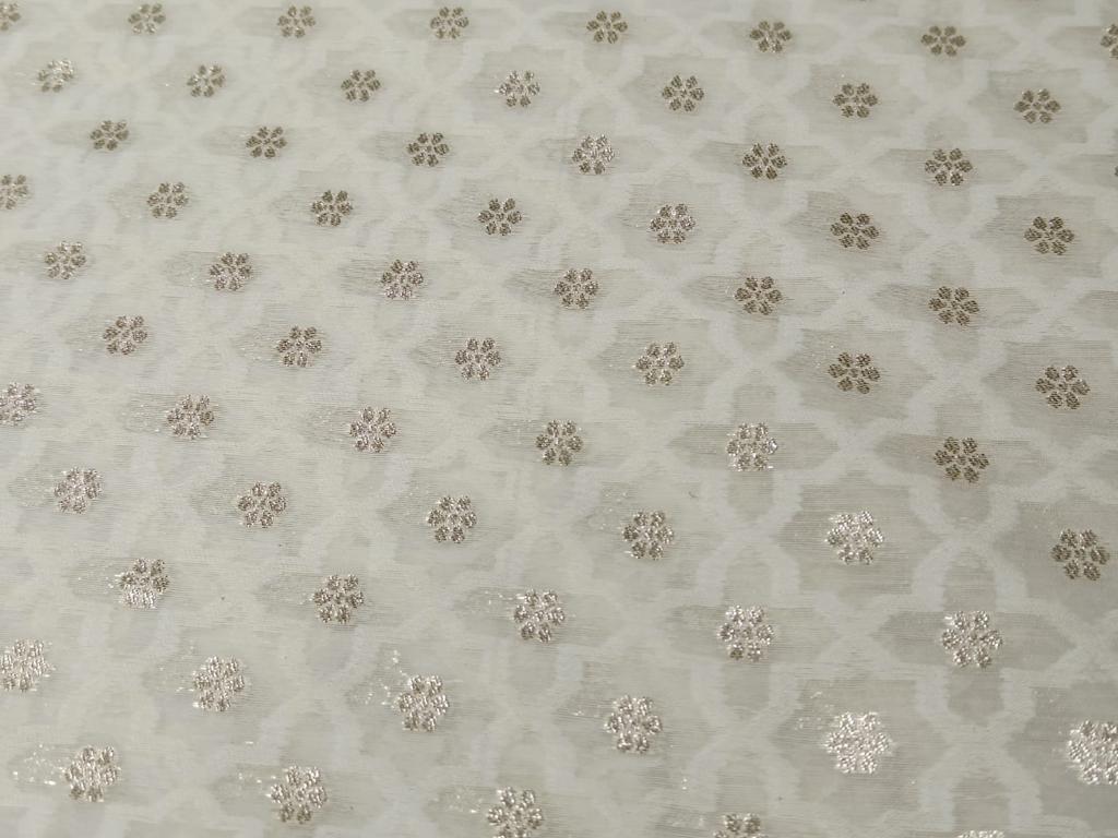 100% Pure cotton brocade FABRIC IVORY and gold metallic MOTIF jacquard COLOR 44" wide BRO882[4]