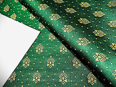 Silk Brocade fabric  EMERALD GREEN with gold motif  Jacquard  54" wide BRO943 available in 3 different designs of motifs