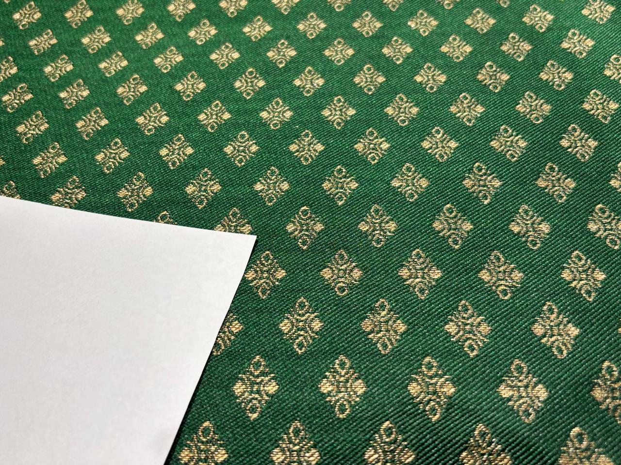 Silk Brocade fabric  EMERALD GREEN with gold motif  Jacquard  54" wide BRO943 available in 3 different designs of motifs