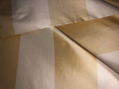 100% Silk Taffeta Fabric  cream and gold Stripes TAFS161[2] 54&quot; wide