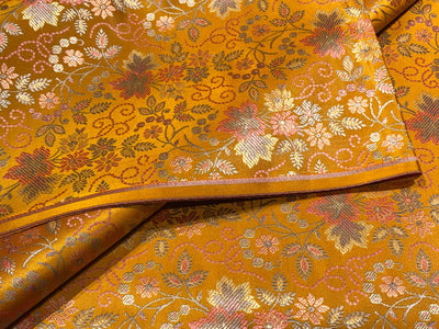 Silk Brocade fabric floral  jacquard available in 2 colors pink and mango  BRO1023[3/4]