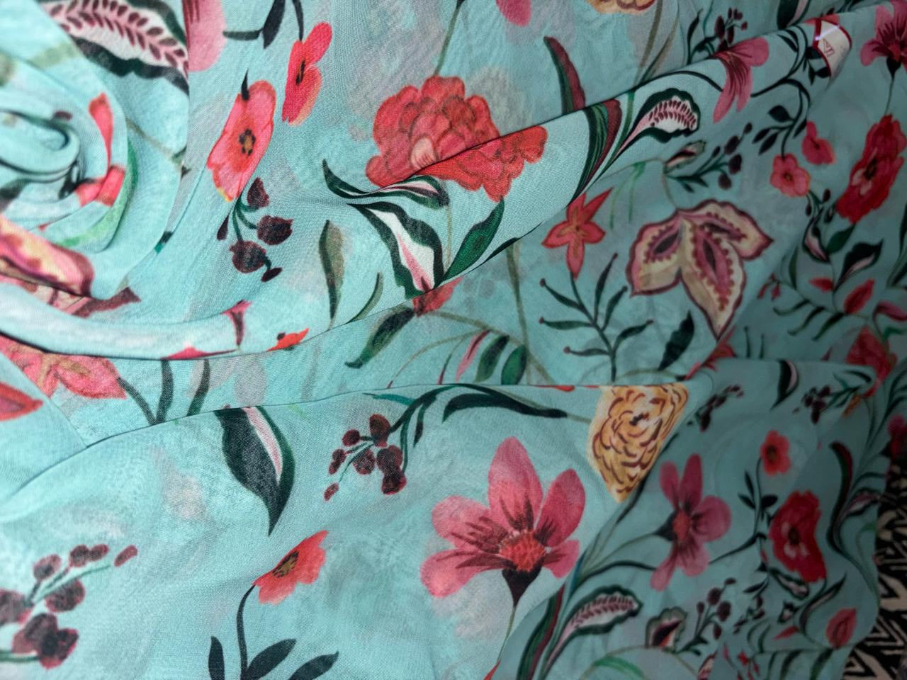 Georgette digital print fabric 54" wide BLUE floral [15949]