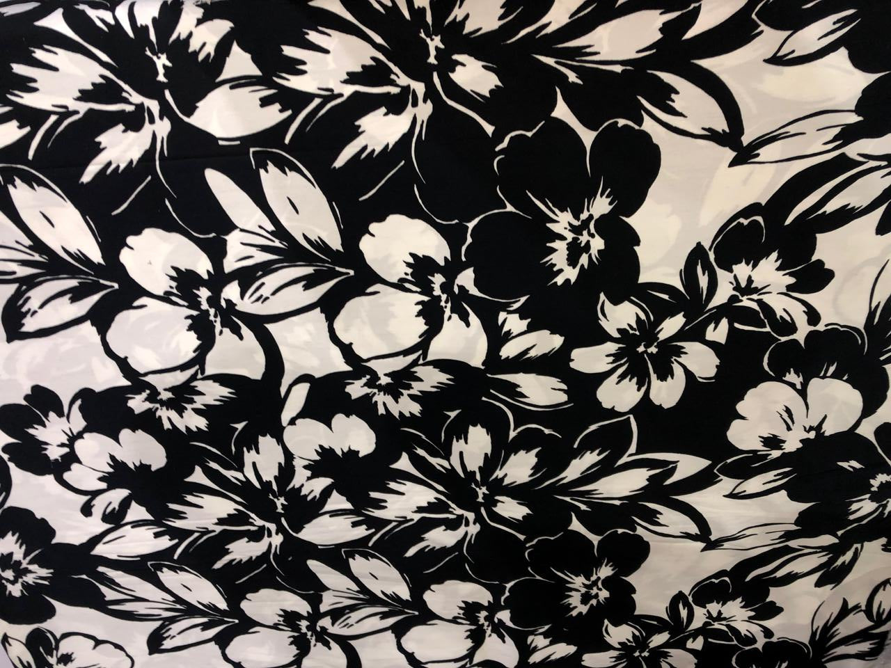 100% Cotton Poplin lycra Floral Print black and white 44" wide [16163]