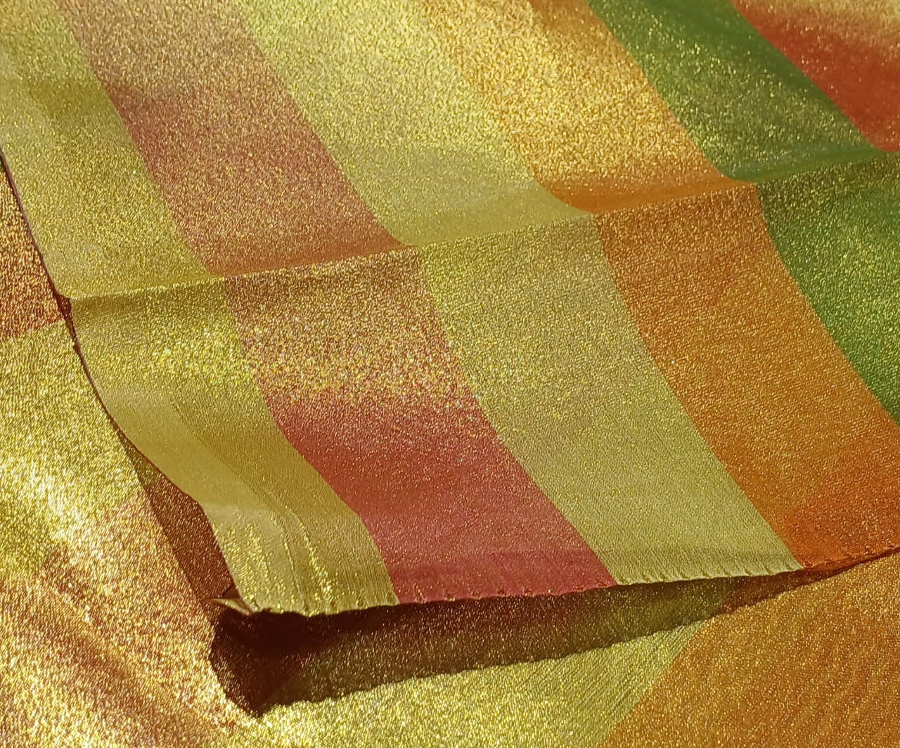 100%  Silk tissue fabric with gold and multi color STRIPES 44" wide [16714]