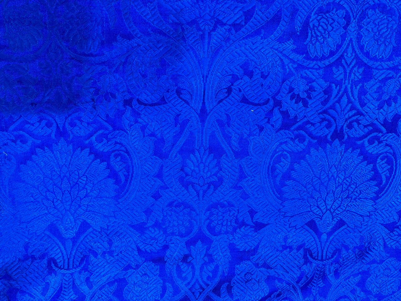 Silk Brocade fabric royal blue and blue floral   jacquard BRO1000[5]
