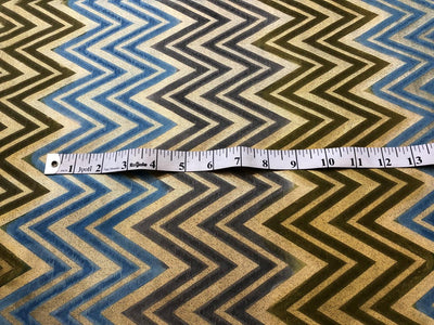 Silk Brocade fabric geometric zig zag jacquard slate blue ,olive and gold BRO1092[3]