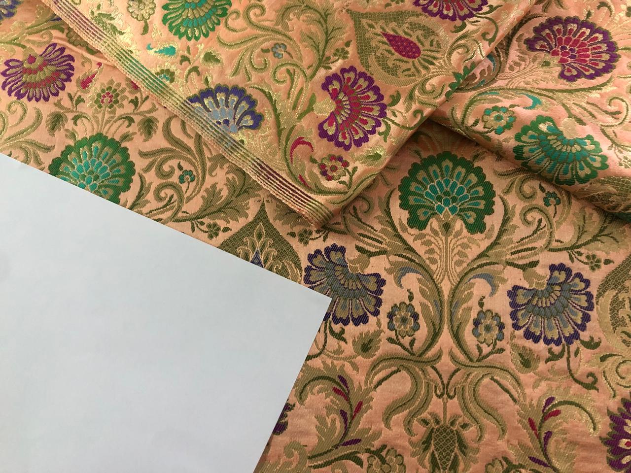 Silk Brocade King Khab fabric 36" wide PEACH ,PURPLE,PINK AND GREEN BRO957[3]