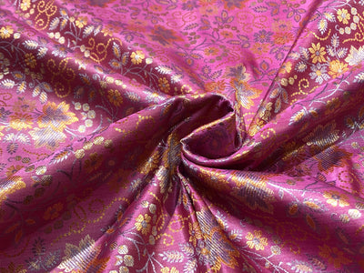 Silk Brocade fabric floral  jacquard available in 2 colors pink and mango  BRO1023[3/4]