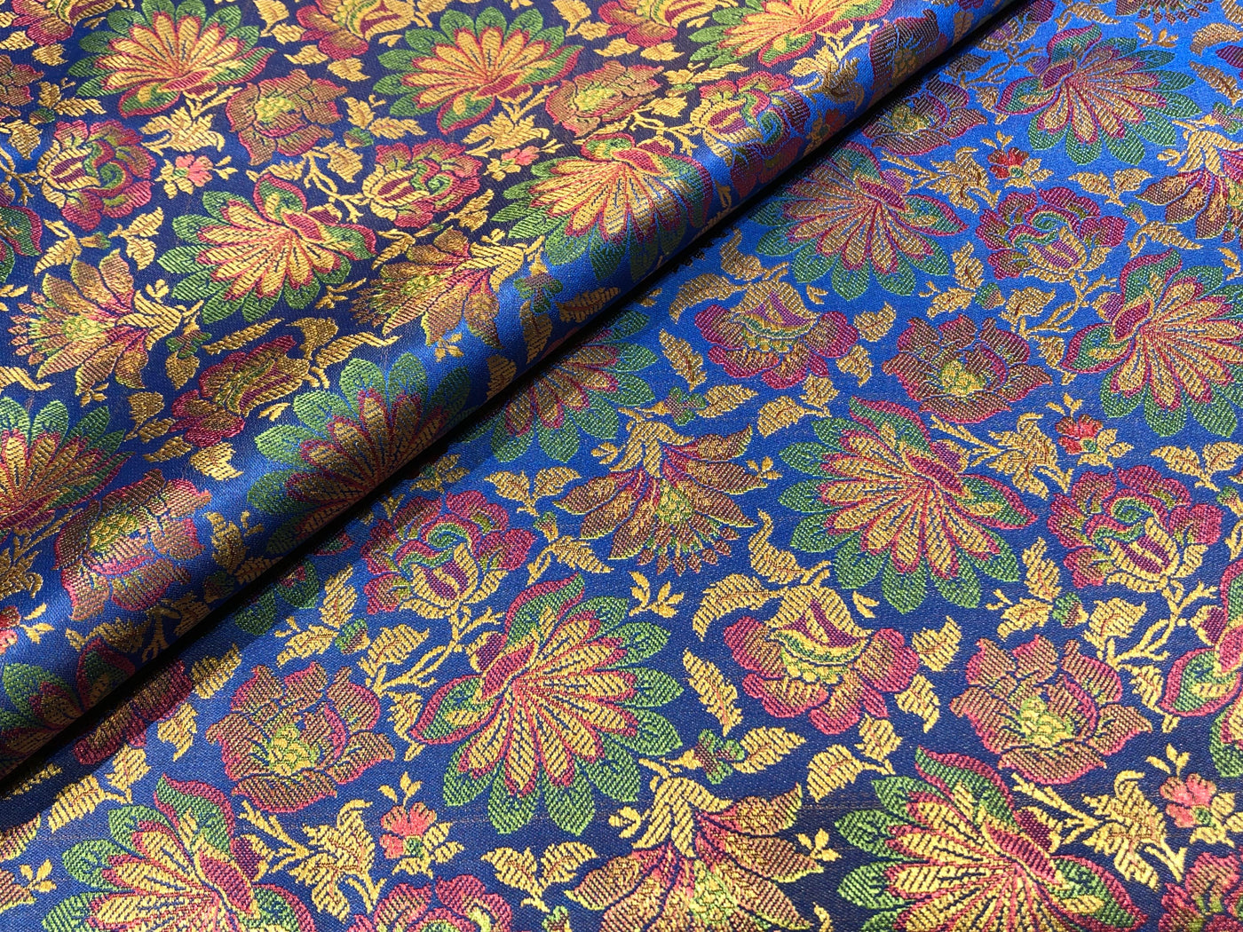 Silk Brocade fabric floral  jacquard available in 2 colors brown and royal blue  BRO1023[1/2]