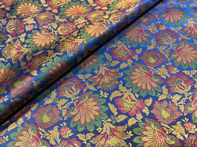 Silk Brocade fabric floral  jacquard available in 2 colors brown and royal blue  BRO1023[1/2]