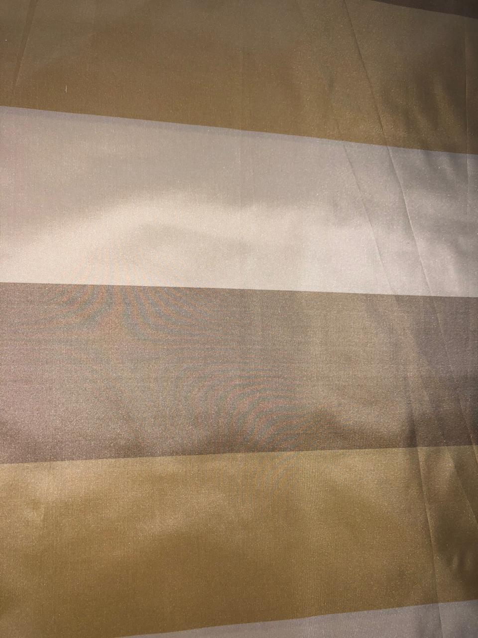 100%Silk taffeta excellent stripes in 3 colors 2 shades of gold and cream-4 inch wide each stripe 54" wide TAFS49