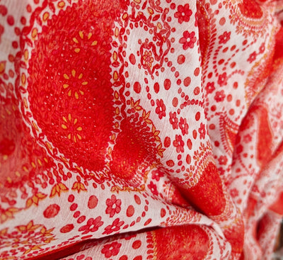 Silk chiffon printed  fabric  orange paisley  44" wide [17041]