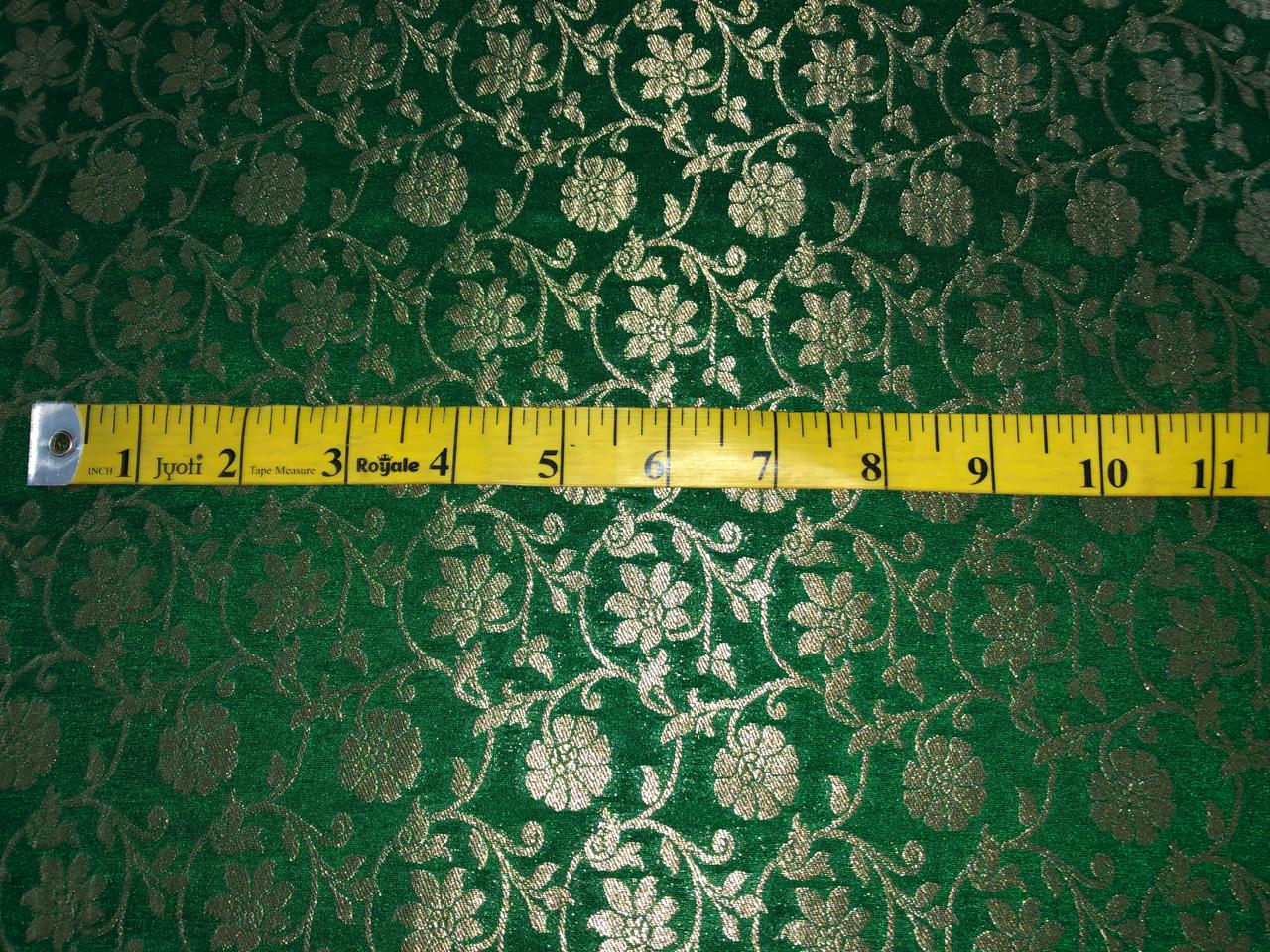 Silk Brocade fabric 44"all over floral vines in subtle metallic gold  jacquard available in 2 colors royal blue  and green BRO1041 (3/4)