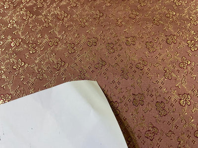 SILK BROCADE FABRIC SALMON,RED X METALLIC GOLD 44" wide BRO234[4]