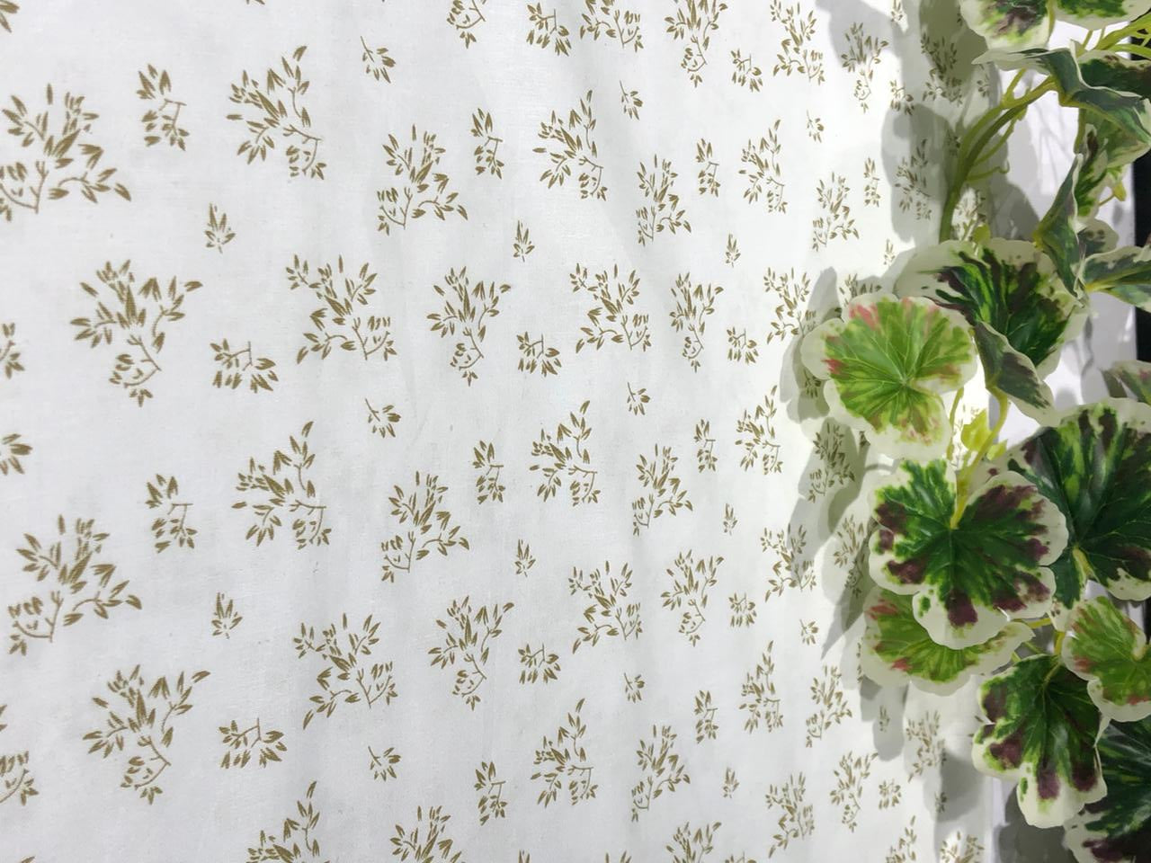 COTTON HEMP PREMIUM PRINTED FABRIC available in 3 prints ivory with gold leaves motif/blue black leaves and mini anchor motifs