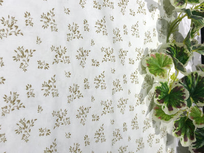 COTTON HEMP PRINT WHITE WITH GOLD LEAF MOTIF [16272]