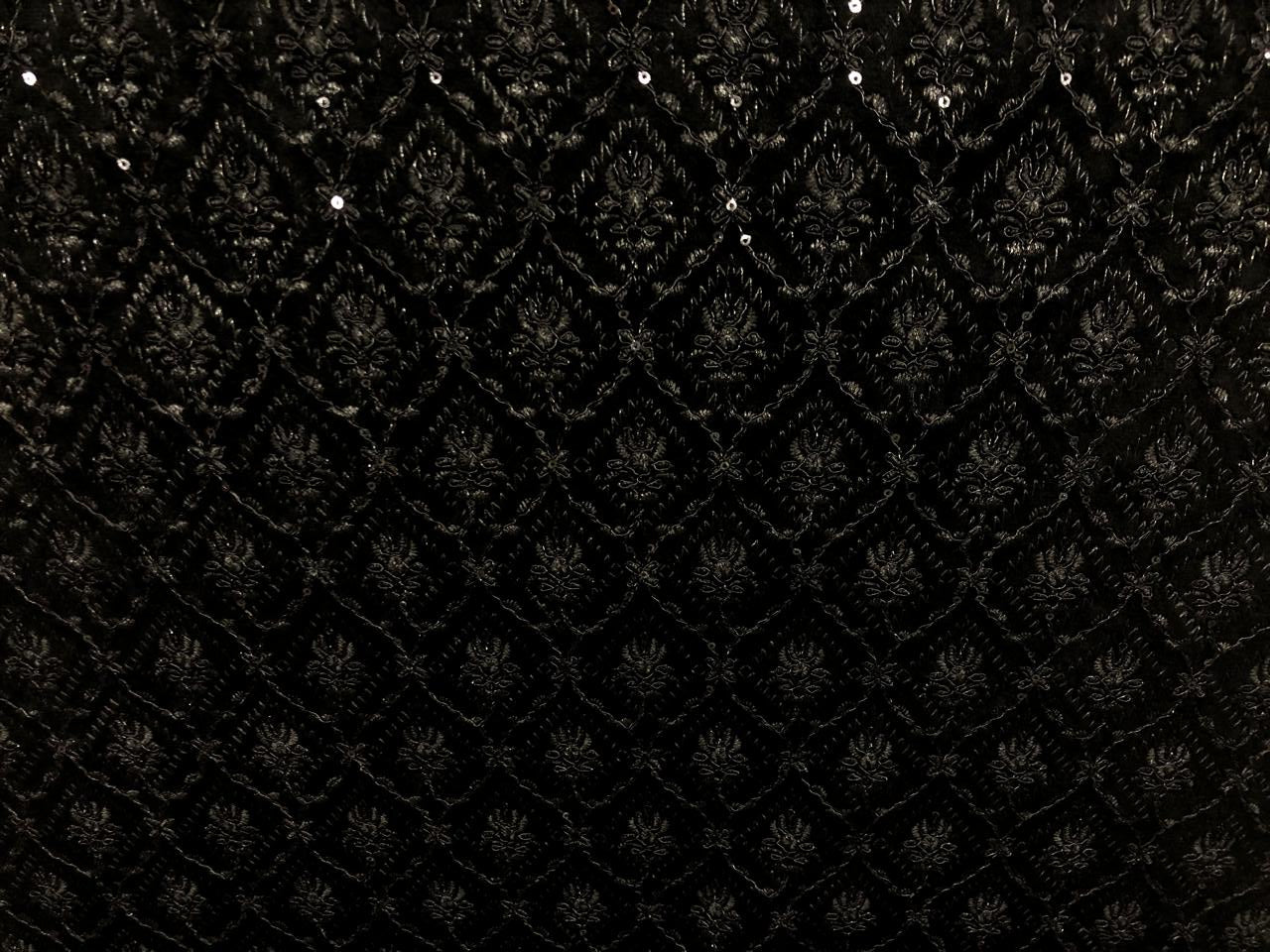Brocade Velvet Embroidered fabric black color 60" wide 2 styles a black and silver and black with sequence BRO1088