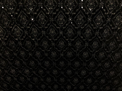 Brocade Velvet Embroidered fabric black color 60" wide 2 styles a black and silver and black with sequence BRO1088