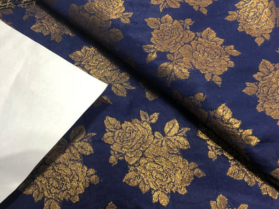 Silk Brocade fabric Navy with antique metallic gold Jacquard 54" wide BRO930[5]