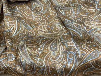 100% Pure Silk 80 grams satin printed 44"wide fabric shades of brown, mustard and grey PAISLEY PRINT [18431]