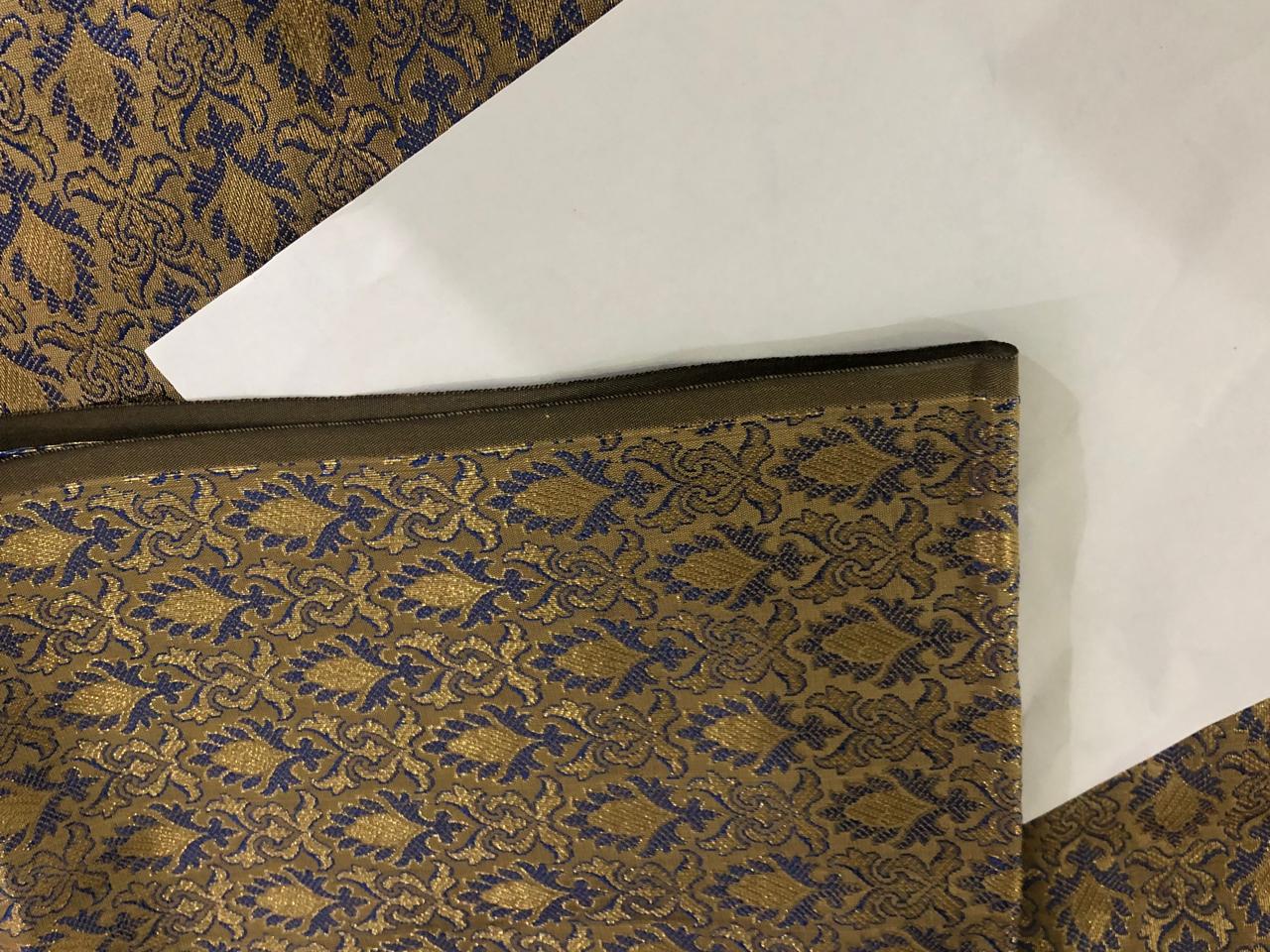 Silk Brocade fabric 44" wide  JACQUARD available in 4 colors green and blue/gold and blue/army green and blue and navy and blue   BRO971