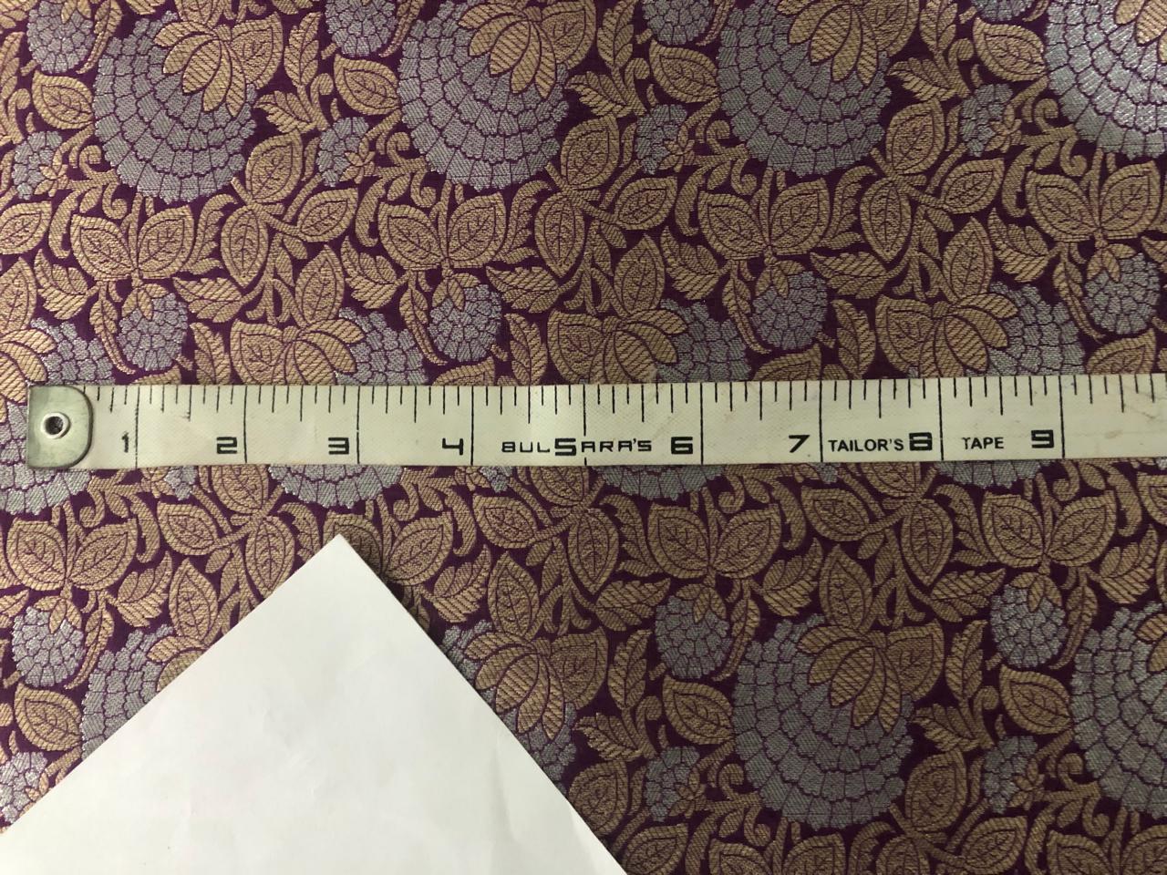 Silk Brocade fabric 44" wide metallic gold and silver Floral  available in 3 colors black and purple and gold BRO939[4/5/6]