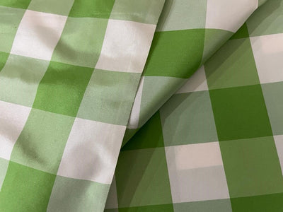 100% PURE SILK TAFFETA FABRIC GREEN IVORY PLAIDS 54" wide TAFC65[1]