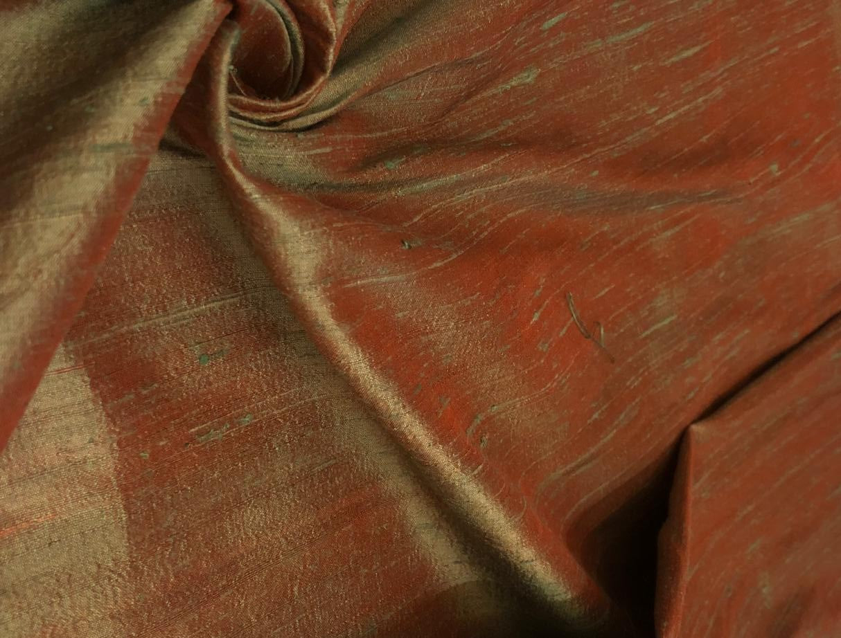 100% Pure silk dupioni fabric orange x green  color 54" wide with slubs MM131[1]