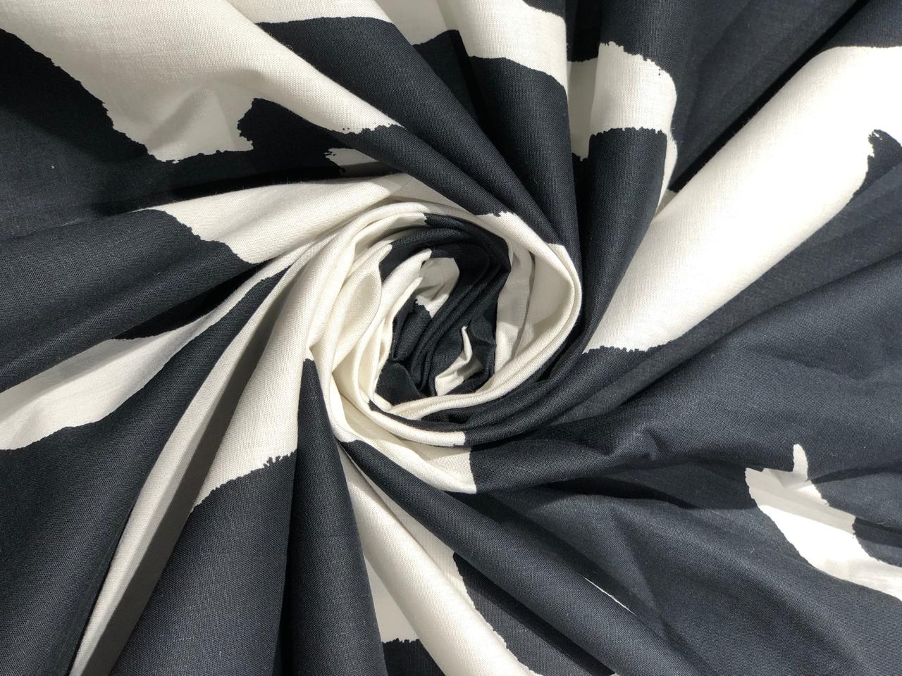 100% Cotton Poplin 58" wide black and ivory abstract print  [17624]