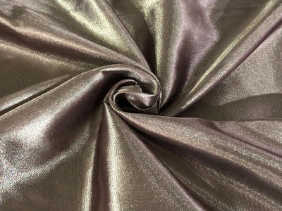 Crushed  metallic tissue 44" wide available in 6 sets of matching crush and solid silver grey with a green tinge/green x metallic gold/rosewood x metallic gold/TYRIAN purple x metallic gold/RASBERRY x gold and chocolate brown x metallic gold