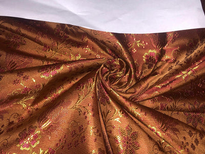 Silk Brocade fabric 44" wide  BRONZE X DEEP SCARLET FLORAL JACQUARD  BRO959[4]