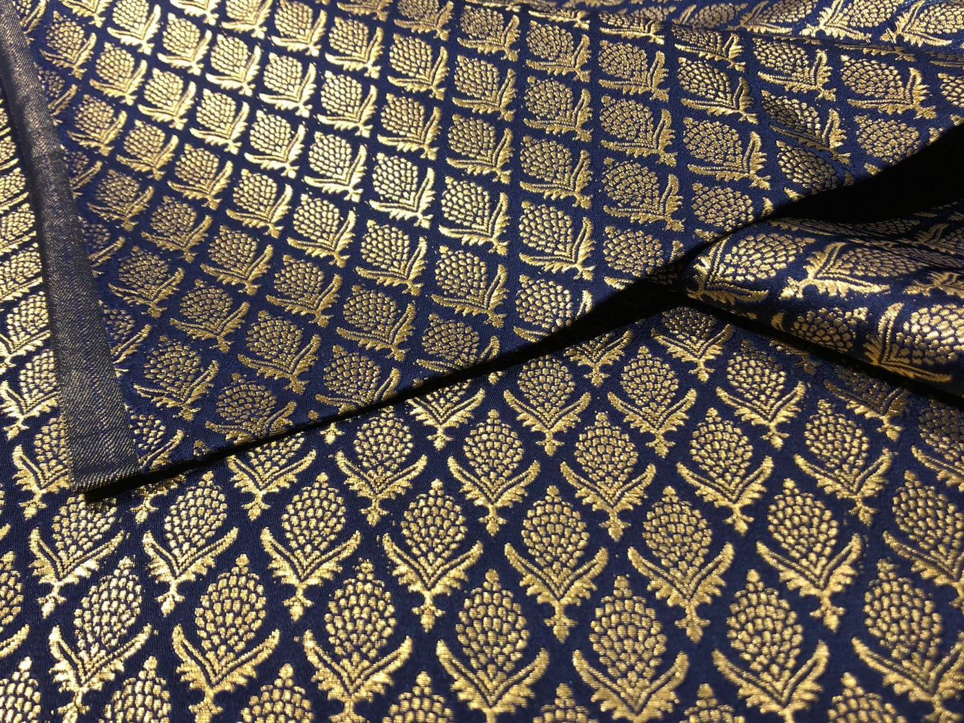 Silk Brocade fabric 44"navy with gold  jacquard motifs BRO1058[4]