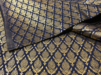 Silk Brocade fabric 44"navy with gold  jacquard motifs BRO1058[4]