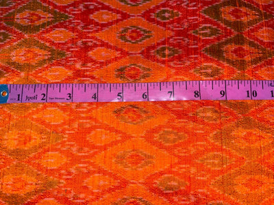 100% pure silk dupion ikat fabric orange x green color 44" wide DUP_IKAT_ORANGE