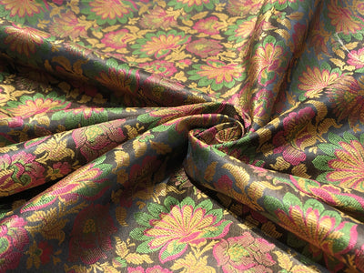 Silk Brocade fabric floral  jacquard available in 2 colors brown and royal blue  BRO1023[1/2]