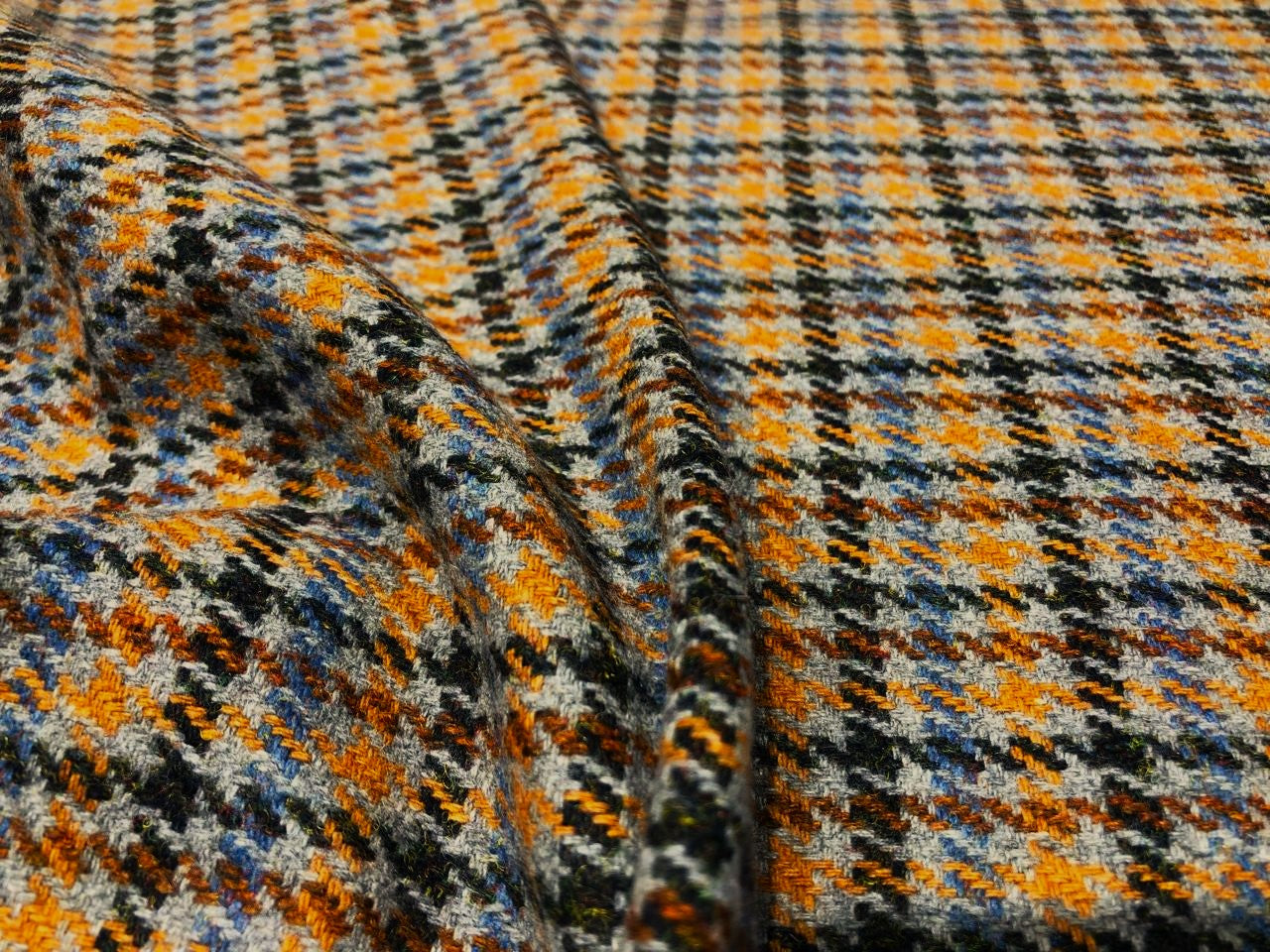 Tweed Premium Suiting Wool Blended plaids in grey ,green, mustard and blue Fabric 58" wide [17745]
