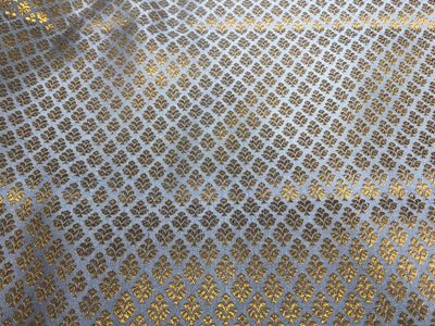 Silk Brocade fabric 44" carolina blue with tiny antique gold motifs BRO1038[2]