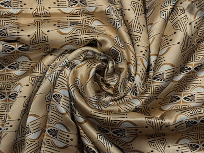 100% Pure Silk Satin 60-80 grams caramel color abstract print  54"Wide Fabric [18261]