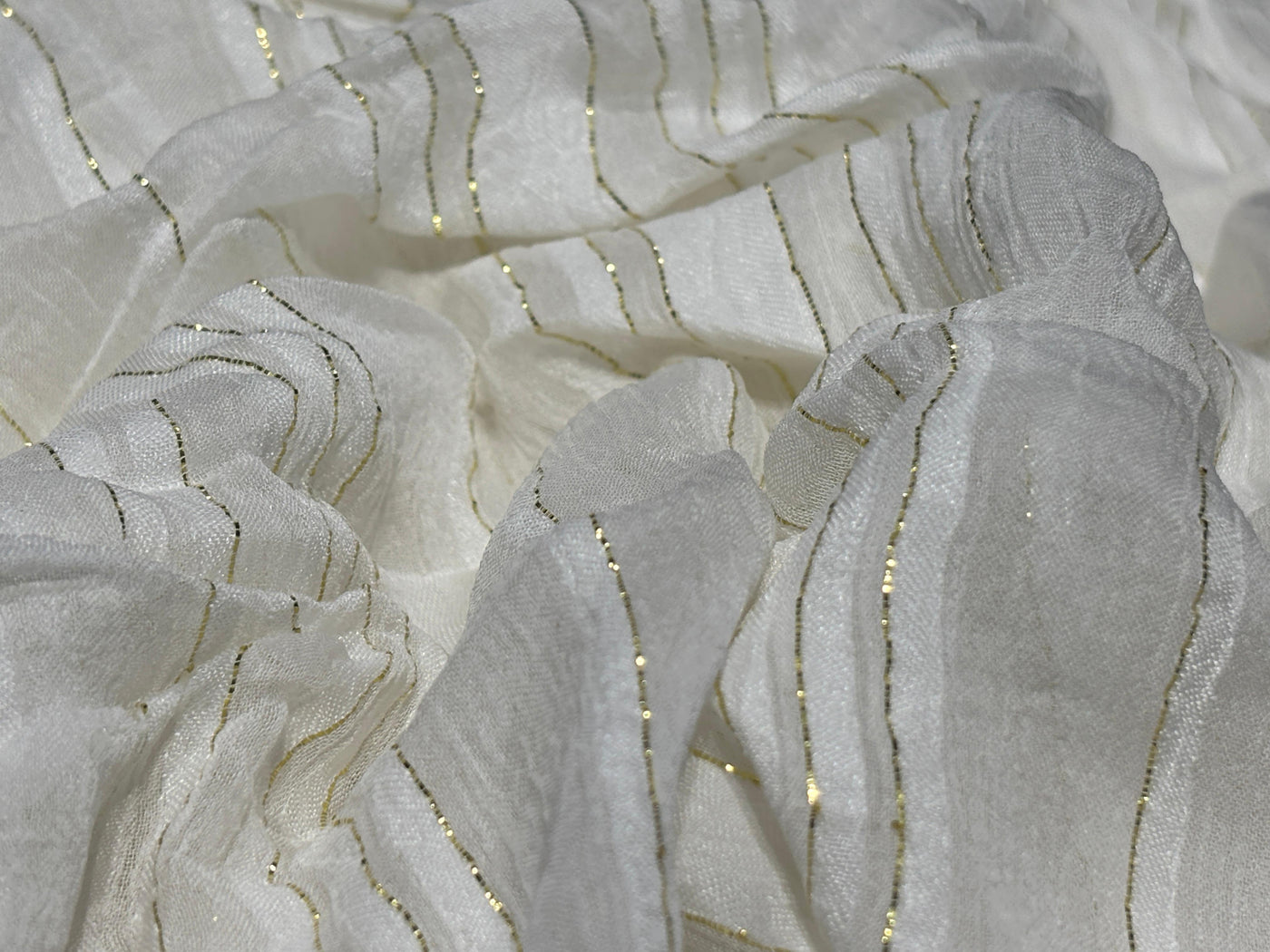 Cotton viscose crush chiffon with satin and lurex stripe fabric 44" wide [17780]