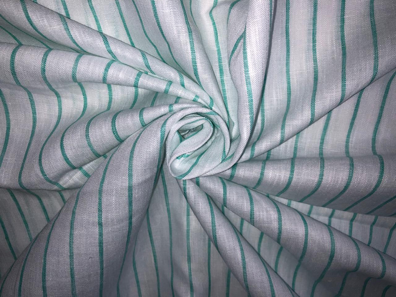 100% Linen stripe 60's Lea Fabric 58" wide available in 2 colors blue and sea green [17643/44]